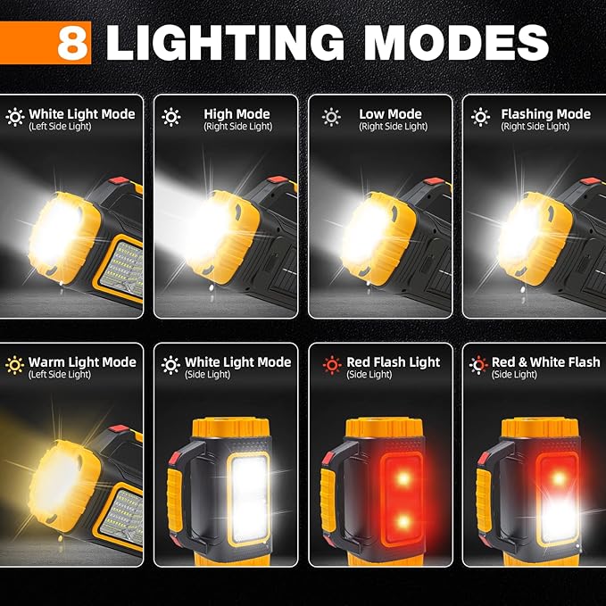 Solar Powered Flashlight Rechargeable, 8 Light Modes 2000mAh Battery 3000 Lumens USB LED Handheld Flashlights, Multi-Function Flashlight for Emergency Spotlight Camping Lantern Hiking (BLUE) 1PC