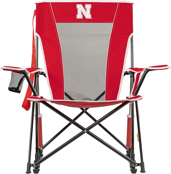 GCI Outdoor Comfort Pro Rocker Camping Chair | Portable Folding Rocking Chair with Durable Armrests & Drink Holder | Official Collegiate Licensed Sideline Sports Chair | Nebraska Cornhuskers