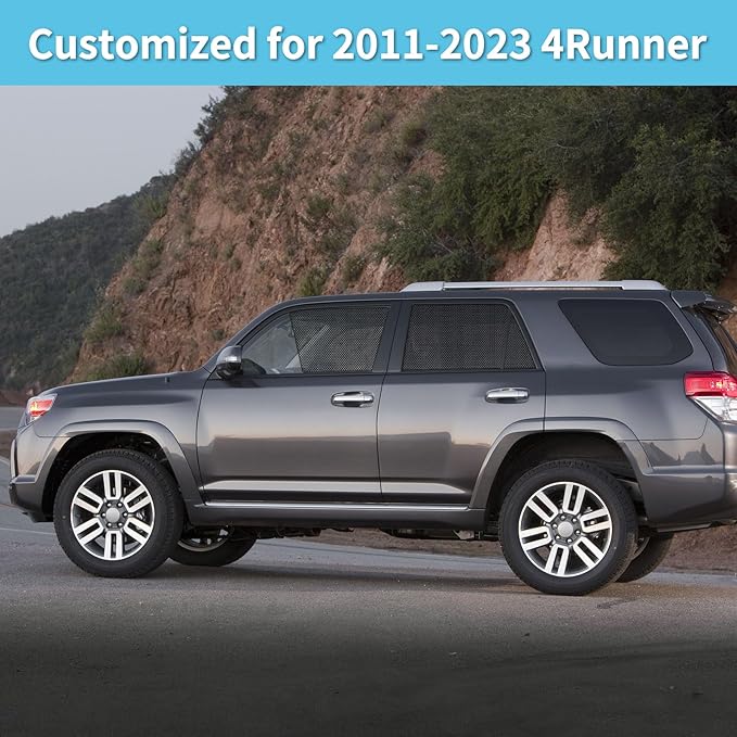 4Runner Specific Side Window Sun Shades, 2011-2023 Vehicle Interior Shade for Baby Mesh Covers, Breathable, UV Protection and Heat Insulation (4Runner(2011-2023), Front+Rear side-4pcs)