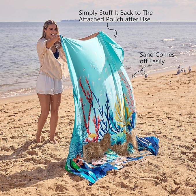 WEKAPO Beach Blanket Waterproof Sandproof Oversized, Extra Large Beach Mat Sand Free, Lightweight & Compact Sand Free Mat with 5 Stakes & 4 Corner Pockets