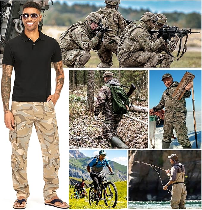 Men's BDU Casual Military Pants, Tactical Wild Army Combat ACU Rip Stop Camo Cargo Work Pants Trousers with 8 Pockets