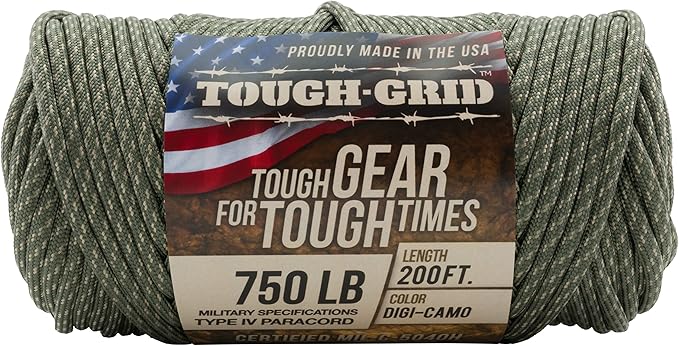 TOUGH-GRID 750 Paracord Military Grade Nylon Rope - Type IV Mil-Spec Made in USA - Tactical Survival Cord