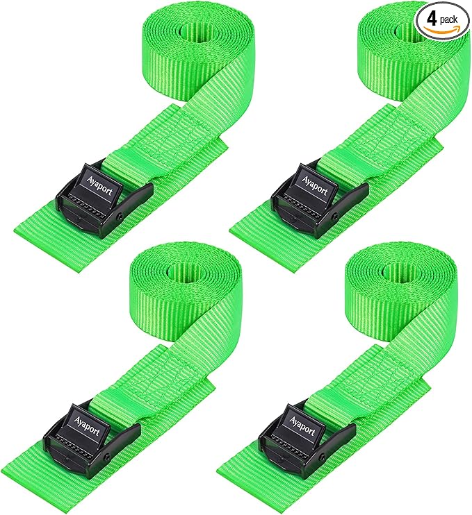 Ayaport Lashing Straps Car Roof Rack Straps Cam Buckle Tie Down Strap for Kayak, SUP, Canoe, Surfboard Packing (Green, 1" x 12')