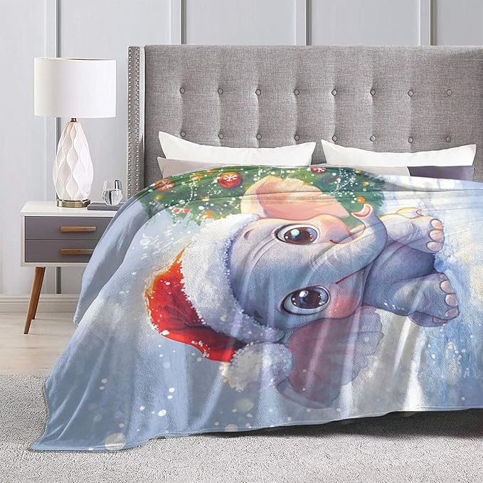 Christmas Elephant Blanket Soft Warm Cute Elephant Plush Throw Blanket Cozy Animal Flannel Fleece Bedding Stuff Decor Blanket Gifts for Lover Girls Boys Kids Women Adults Bed Travel 40"x50"