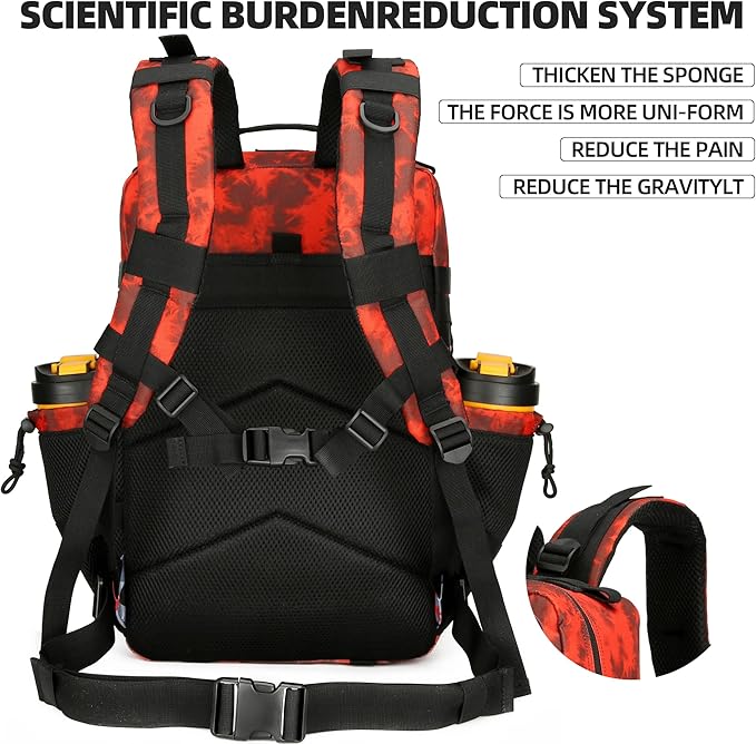 Lovelinks21 45L Tactical Assault Backpack 3 day assault pack with Molle Waterproof backpack Rucksack for Tactical Backpacks (Red water pattern)