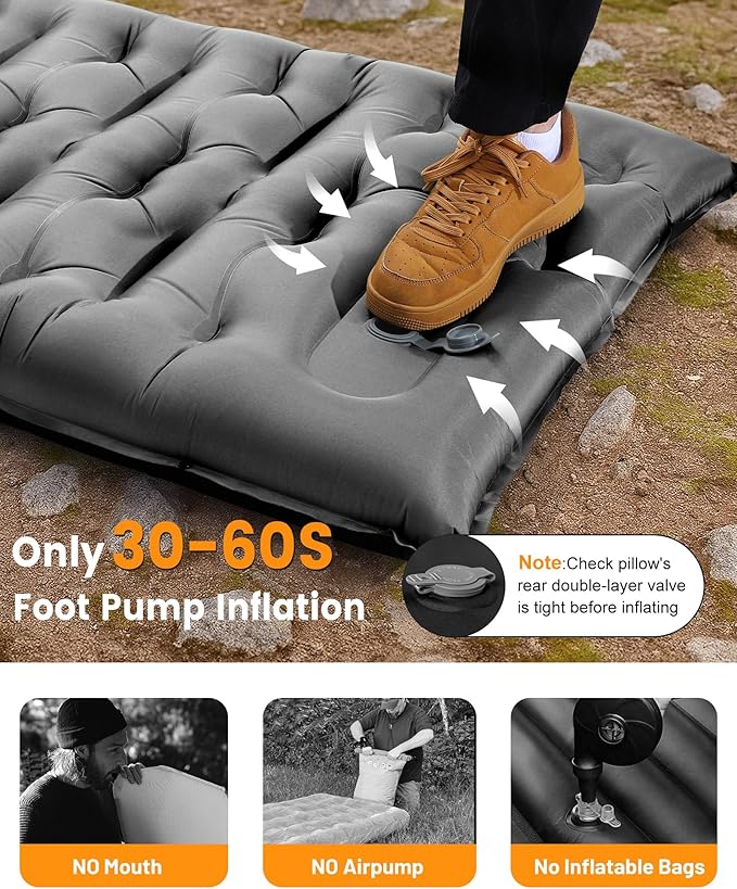 Camping Sleeping Pad,5.9 Inch Thick Camping Mat with Built in Pillow and Foot Pump,Self Inflating Sleeping Pad for Camping Backpacking（Green