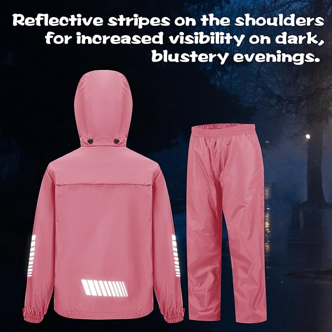 SWISSWELL Kids Rain Gear Boys Girls Youth Waterproof Rain Suit Breathable Reflective Raincoat and Pants