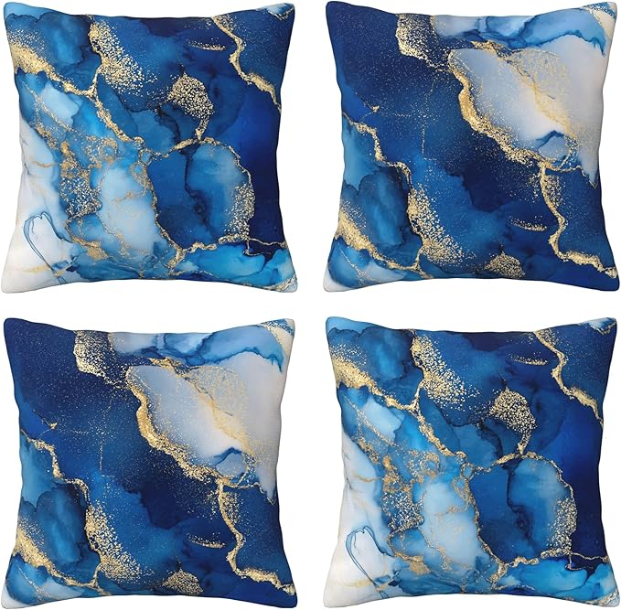 Blue Marble Throw Pillow Covers 18 X 18 Inch Set of 4 Decorative Cushion Cover Home Decor for Sofa Chair Couch Bedroom Living Room