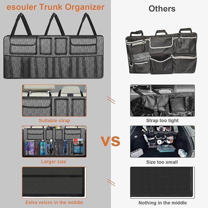 Car Trunk Organizer, Super Capacity Backseat Car Organizer for SUV/Truck/MPV(42"*18"), Hanging Car Storage Organizer with 8 Pocekts, Car Accessories for Women and Men- Grey