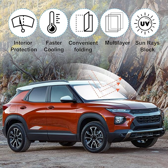 Windshield Sun Shade Custom Fit 2021 2022 2023 2024 2025 2026 Chevrolet Trailblazer Accessories Foldable Sunshade Sun Blocker Front Window Shades Covers Keeps Car Cooler