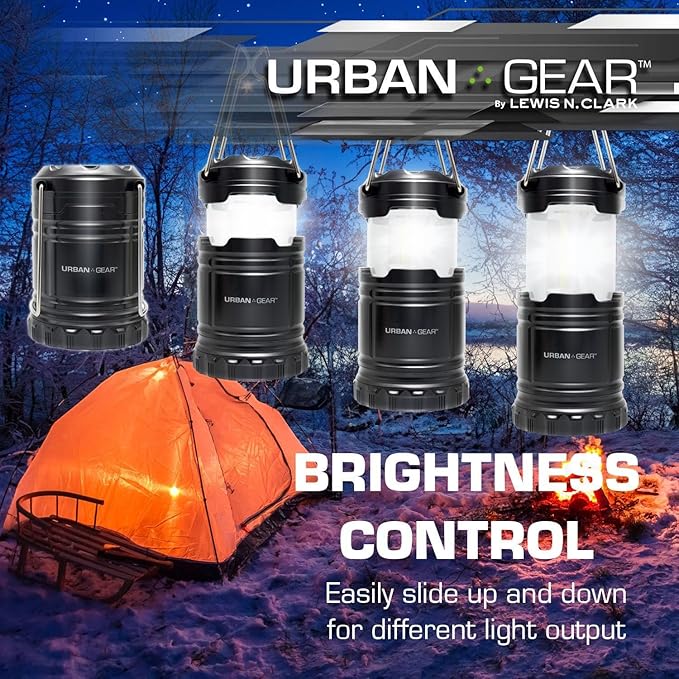 Lewis N. Clark Collapsible Camping Lantern | LED Portable Lantern for Indoor or Outdoor Use | Waterproof Lamp with Batteries Included | for Camping, Backpacking, Hiking, or Power Outage | Black