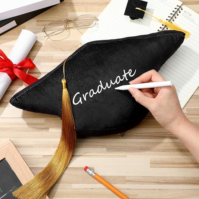 Beeveer Class of 2026 Autograph Stuffed Pillow 15.7" Graduation Autograph Stuffed Pillow Graduation Guest Signature Gifts Grad Party Sign in Decor for High School College(Black,Cap)