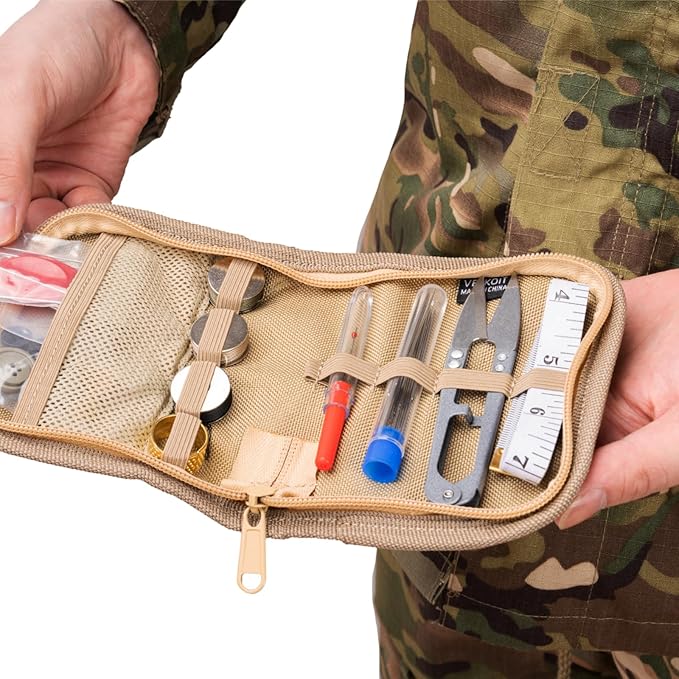 Military Sewing Kit, Army Survival Sewing Kit with Buttons for Men, Women, Small Repair Sewing Tools with Zipper in Nylon Case for Adults Basic for Home, Outdoor, Tactical EDC Sew Kit (Coyote, 2 Pack)