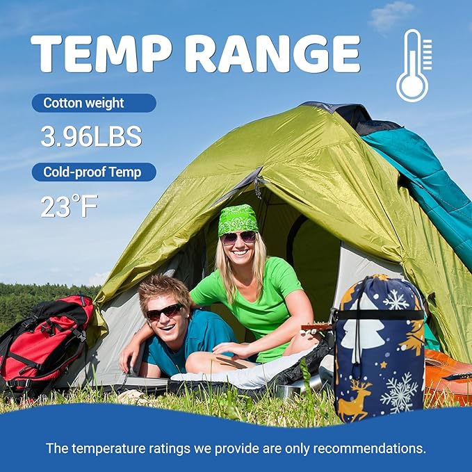 KINGROCK Sleeping Bags for Adults, Backpacking Portable Sleeping Bag, Waterproof and Warm to 23°F, Lightweight Winter Camping Essentials, Compact for Camping and Car Use (Color: Christmas)