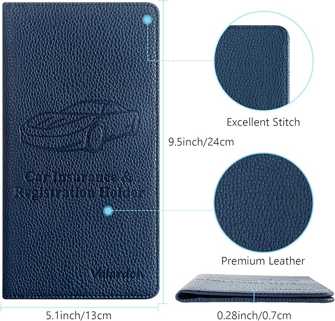 Valardoh Premium Car Registration and Insurance Card Holder, Car Document Holder for Cards, Driver License & other Essential Documents (Deep Blue)