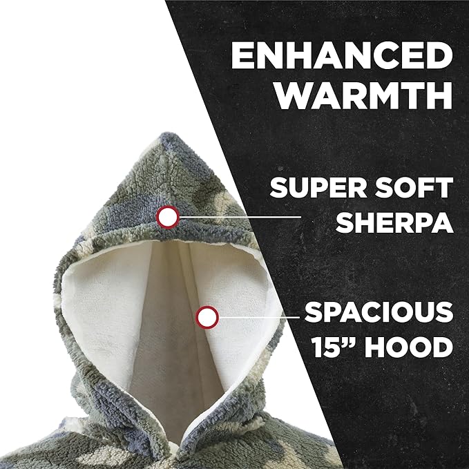Cathay Home Oversized Wearable Sherpa and Micro-Mink Blanket Hoodie, Green - One Size Fits Most