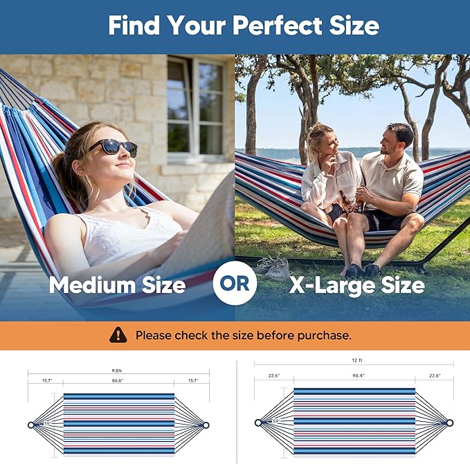SUNCREAT Hammocks for Outside, Portable Heavy Duty Tree Hammock, Ocean Stripes
