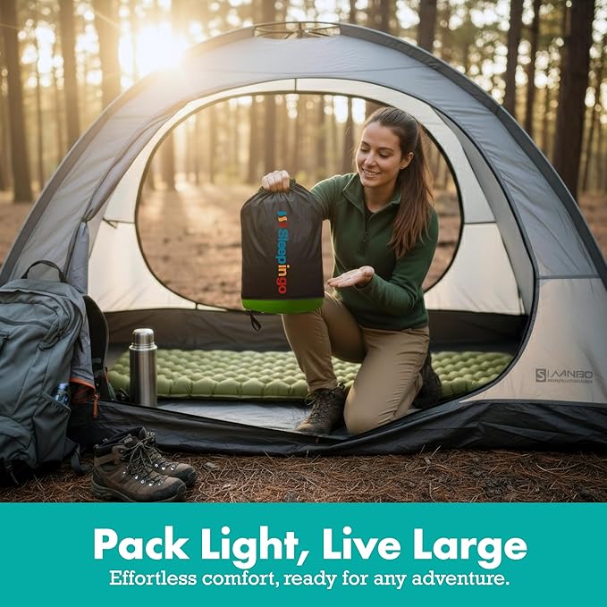 Sleepingo Sleeping Pad for Camping, Green Nylon TPU, Lightweight & Compact, Ideal for Camping and Hiking, Durable Material