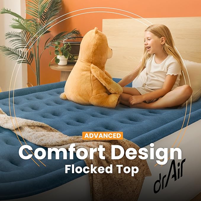 Dr. air Full Air Mattress with Built-in Pump, 18" Raised Blow Up Mattress, 600 lbs Max Honeycomb Air Bed, 48Hr Leak-Proof Test, 3min Inflatable Mattress for Home, Guests, Camping, Colchones inflables