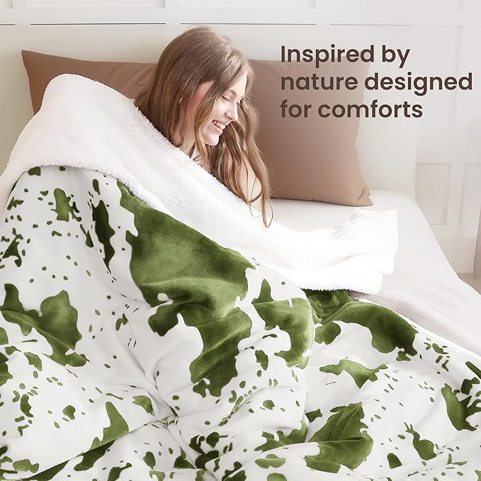 Heated Blanket Full Blanket - Fast Heating Electric Blanket, Soft Flannel Heated Full with 4 Time Settings,10 Heating Settings, Warm Gifts for Women & Mom & Grandma(72"x84"Cow Print Sage)