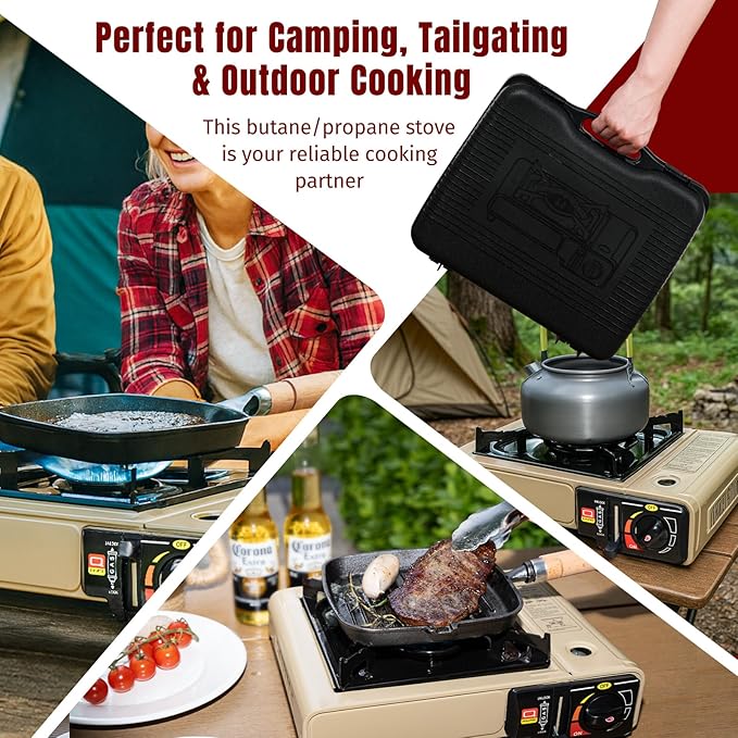 SHINESTAR Dual Fuel Camping Stove with Butane & Propane Compatibility, Portable Stove for Outdoor Cooking, Propane Adapter Hose, Wind Guard and Carrying Case Included (Fuel Not Included)