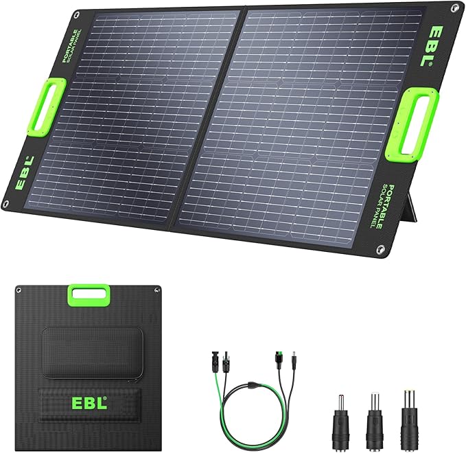 EBL Solar Panel 100W Portable Solar Panel (Upgraded) for 240/300/500/1000/1500/2000 Power Station, with Adjustable Kickstand and Parallel Cable, Waterproof IP65 for Outdoor Camping Hiking RV Trip