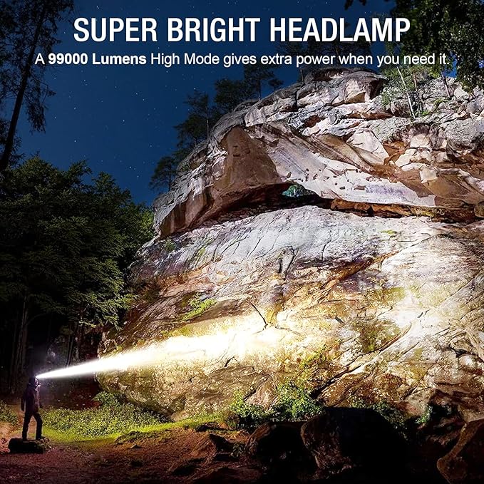 3Pack Rechargeable Headlamp Super Bright, 99000 Lumens LED Head Lamp with 3 Modes, 90°Angle & Adjustable Focus Head Lights for Forehead, IPX6 Waterproof HeadLamps for Adults Camping Hiking