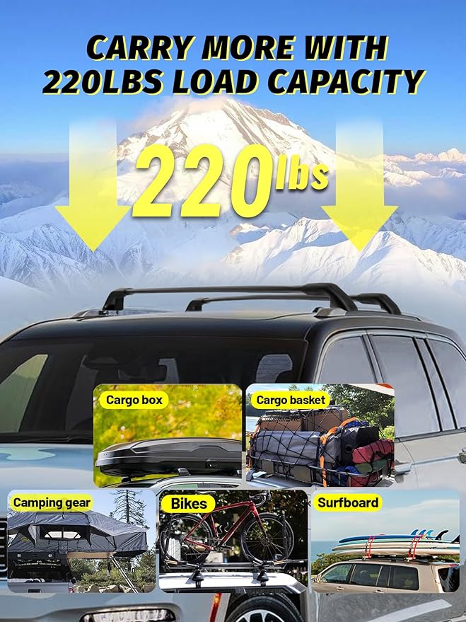 Roof Rack Cross Bars Compatible with Grand Cherokee L 2021-2025 and 2022-2025 Grand Cherokee WL with Anti-Theft Lock, Black Matte Aluminum Anti-Corrosion Crossbars