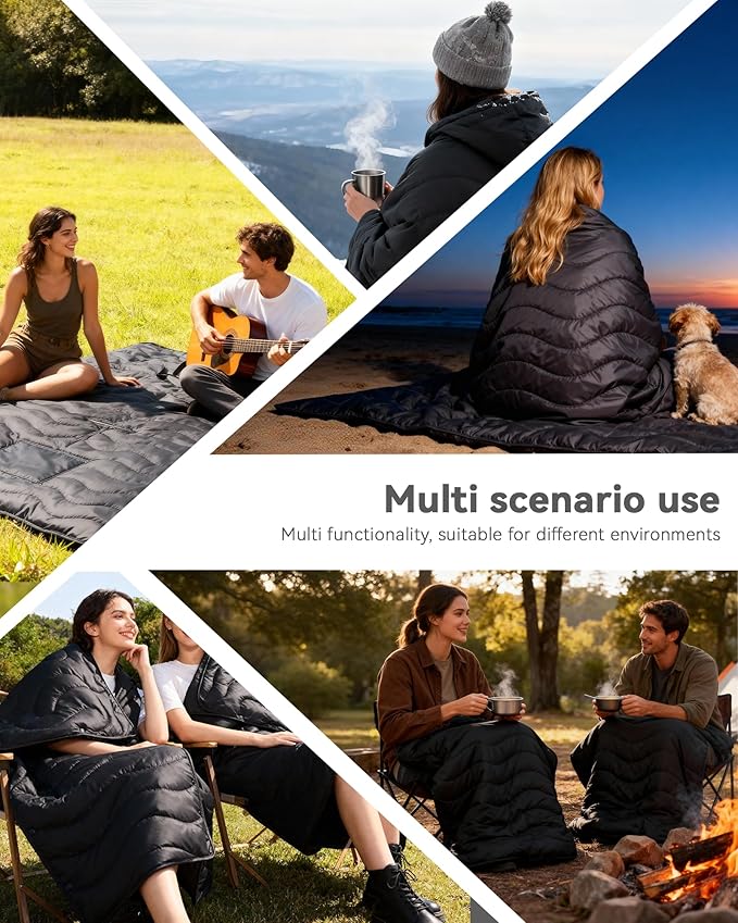 Camping Blanket Ultralight, 3 Season Waterproof & Windproof, Packable Outdoor Blanket for Camping, Hiking, Backpacking, Hammock,Stadium, Picnics（Black）