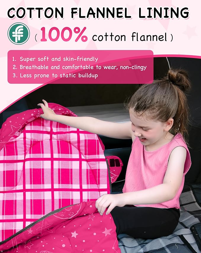 KingCamp 45°F Kids Sleeping Bag, Lightweight Waterproof & Compact Flannel Sleeping Bags Cold Weather & Warm Youth Essentials Gear Accessories for Camping, Fits 10-12 Children up to 4'7"-5'5" Tall