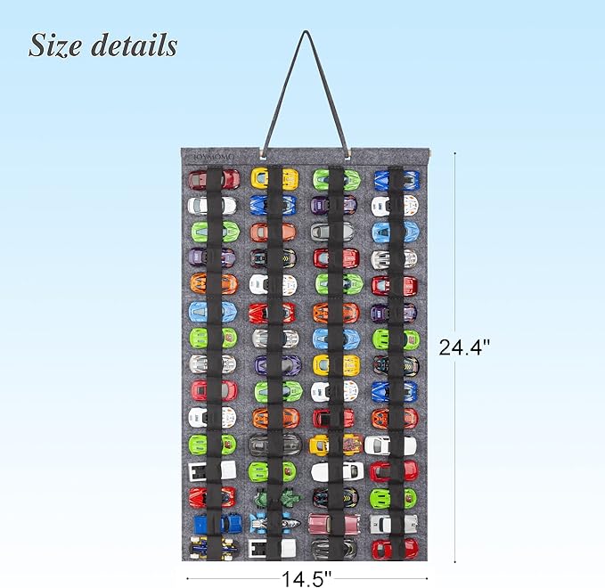 Hanging Storage Organizer for Toy Cars Felt Display Case Hold Up 60 Toy Cars (Without Accessories)(Gray)