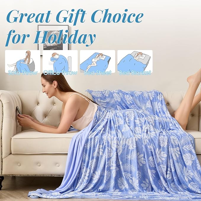 OIGAE Cooling Blanket for Hot Sleepers - Soft & Lightweight Summer Cold Blanket for Night Sweats | Perfect for Bed, Couch, Sofa (Blue, Queen 90" x 90", Tropical)