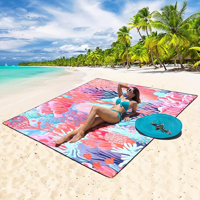 HIHOHO Beach Blanket Waterproof Sandproof Extra Large Beach Mat 79" X 83"/120"x108"for 1-8 Adults Quick Drying Durable Outdoor Picnic Mat for Beach Travel Camping Hiking