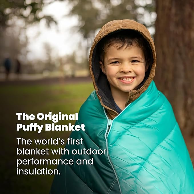Rumpl Original Puffy Compact Throw Blanket for Camping and Outdoors, Mustard Fern