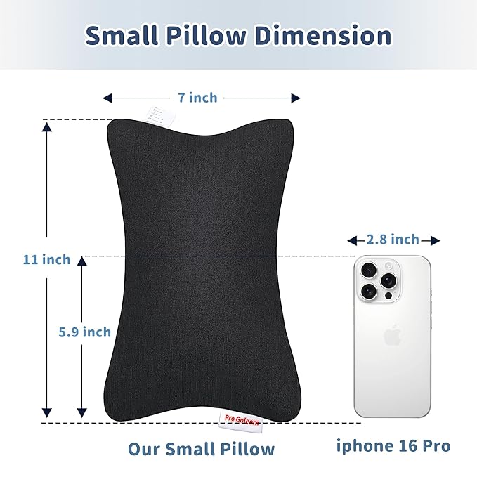 Pro Goleem Small Pillow 11"x7"x2.5" for Camping and Traveling with Name Tag Mini Tiny Pillow for Kids Sleeping and Chair Car Air Nap Neck Lumbar Knee Rest Pillows, Black