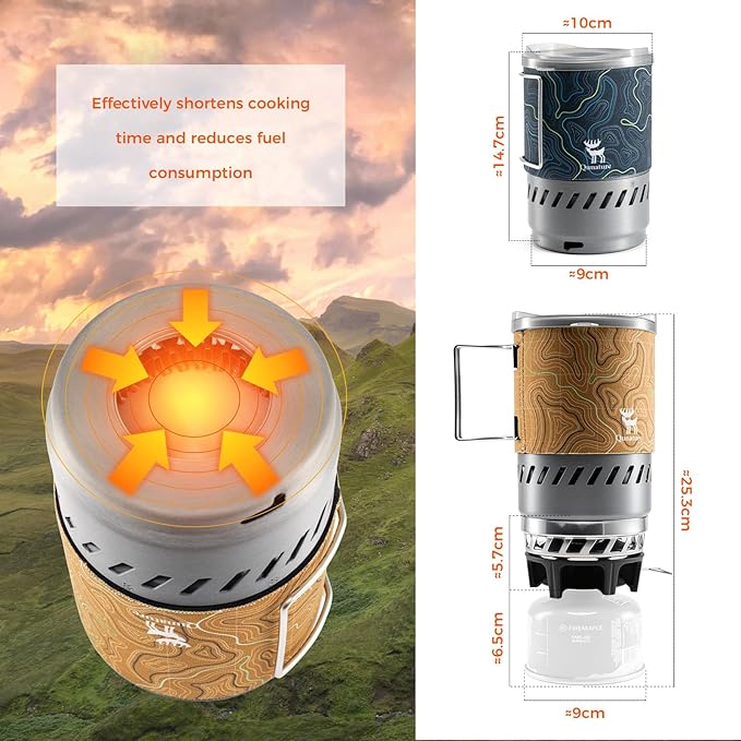 Camping and Backpacking Stove System Integrated Portable Camping Stove 600ML 1700W Lightweight Mini Outdoor Burner Camp Cooking gear for Hiking, Hunting,Trips and Fishing Black