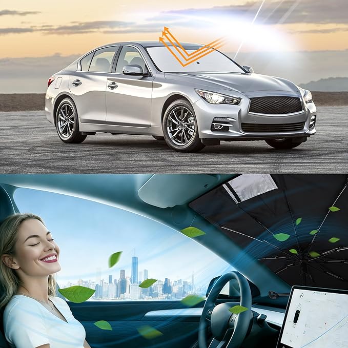 Windshield Sun Shade Umbrella Accessories Compatible with 2014 2015 2016 2017-2024 Q50 for Infiniti Foldable Sunshade Sun Visor Blocks UV