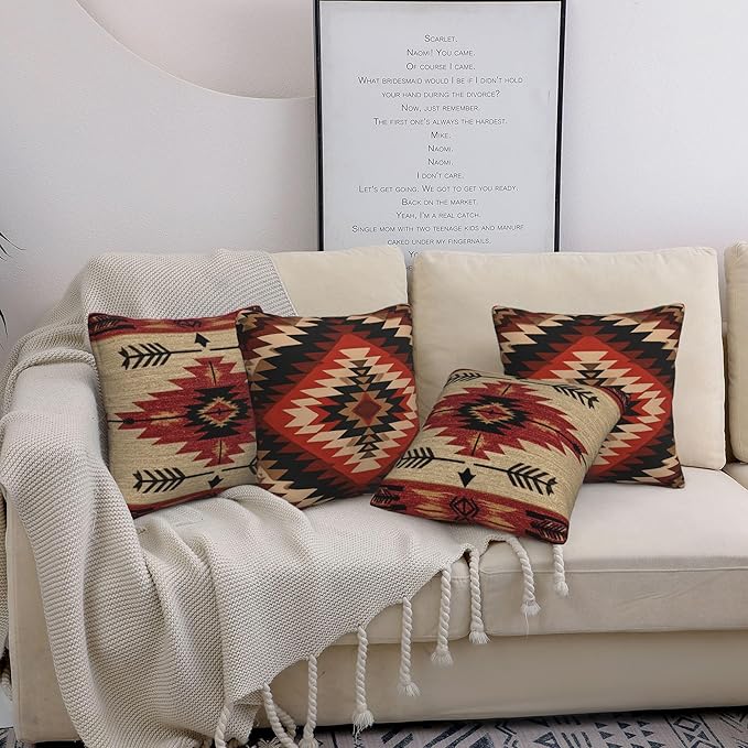Aztec Throw Pillow Covers 18 X 18 Inch Set of 4 Decorative Cushion Cover Home Decor for Sofa Chair Couch Bedroom Living Room