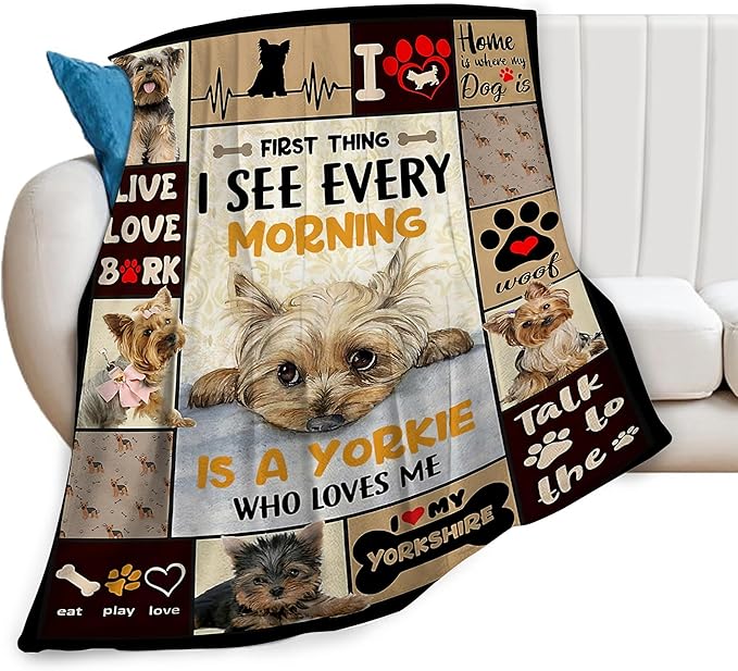 Funny Dog Blanket Soft Warm Cute Kawaii Yorkshire Terrier Dog Plush Throw Blanket Cozy Lightweight Flannel Bedding Decor Fleece Blanket Gifts for Girls Boys Kids Women 40"x50"