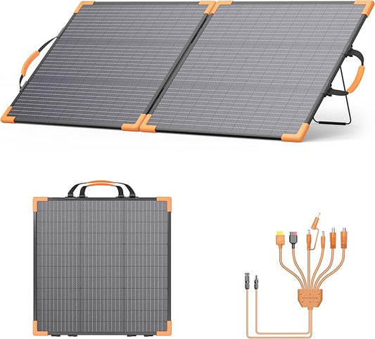 100 Watt Bifacial Portable Solar Panel for Power Station, 20V Foldable Solar Charger with IP68 Waterproof, 23.5% High Efficiency with 2 Reinforced Kickstands for Camping RV Off-Grid Blackouts