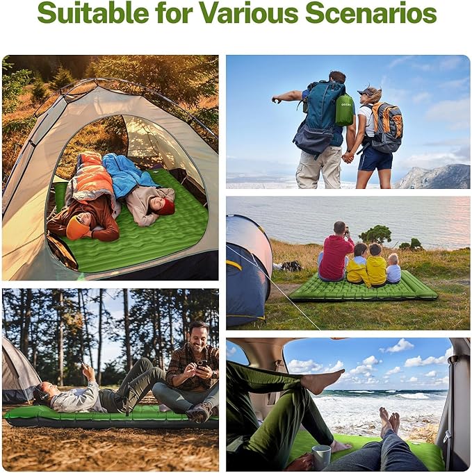 OGERY Double Sleeping Pad for Camping, 6" Extra-Thick Reinforced Camping Sleeping Pad with Pillows & Built-in Foot Pump, Ultralight Inflating Camping Mattress for Backpacking Tent Hiking Travel