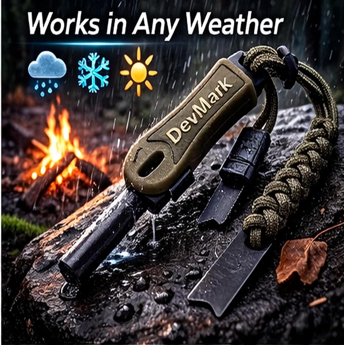 Ferrocerium Fire Starter with Paracord Lanyard and HSS Striker, 3/8" Long Ferro Rod Fire Steel for for Camping, Bushcraft, Survival & Emergency Use