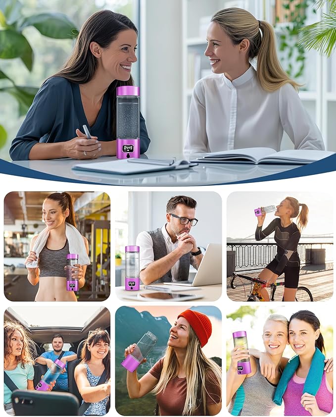 340ml Portable Hydrogen Water Bottle Generator with PEM-SPE Technology, Glass Exterior & Aluminum Shell, Produces 5000 ppb Hydrogen in 10 Minutes, for Home, Gym, Office & Travel
