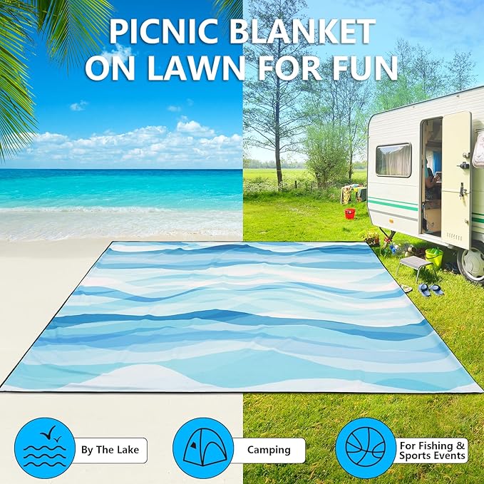 AISPARKY Beach Blanket Waterproof Sandproof Extra Large, Oversized Beach Mat, Quick Drying&Compact&Lightweight, Picnic Blankets Vacation Essentials for Outdoor Beach Camping (79" X 83" (4 Person))