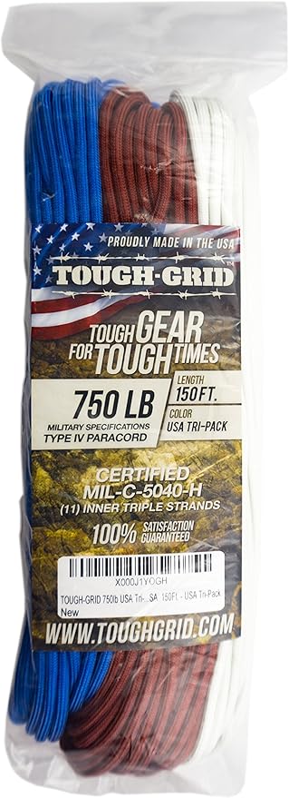 TOUGH-GRID 750 Paracord Military Grade Nylon Rope - Type IV Mil-Spec Made in USA - Tactical Survival Cord