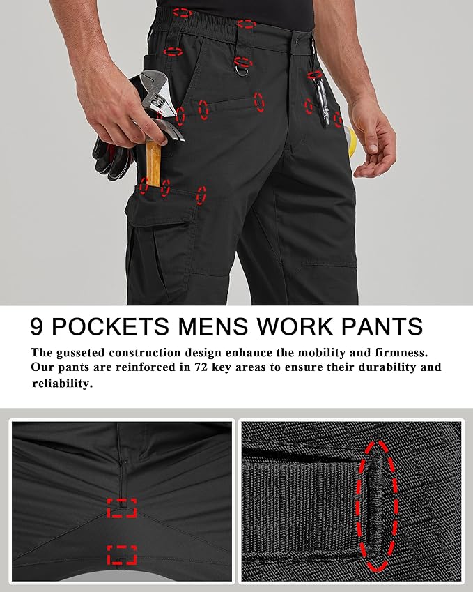 CNBQDD Mens Work Pants Cargo Tactical Construction for Men Ripstop Water Repellent Lightweight Outdoor Hiking with Pockets