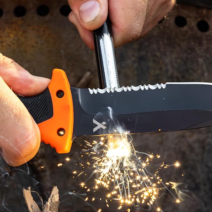 Bear Grylls Ultimate Knife - Fixed Blade Knife, Full Tang with Serrated Edge, Fire Striking Edge, and Emergency Whistle, Includes Sheath - 4.75” Blade, Stainless Steel Blade, Black