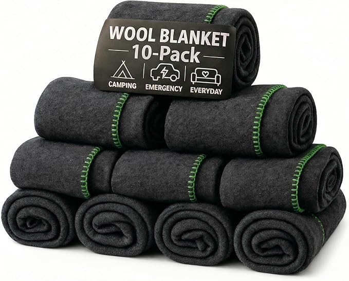 Wool Camping Blanket – 70% Wool Heavy-Duty Military Style Throw, Warm & Washable, Fire Retardant Cover for Emergency, Survival & Outdoor Use – Perfect for Camping, Car, Home & Hiking, Grey 66x90