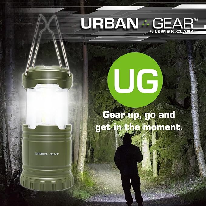Lewis N. Clark Collapsible Camping Lantern | LED Portable Lantern for Indoor or Outdoor Use | Waterproof Lamp with Batteries Included | For Camping, Backpacking, Hiking, or Power Outage | Hunter Green