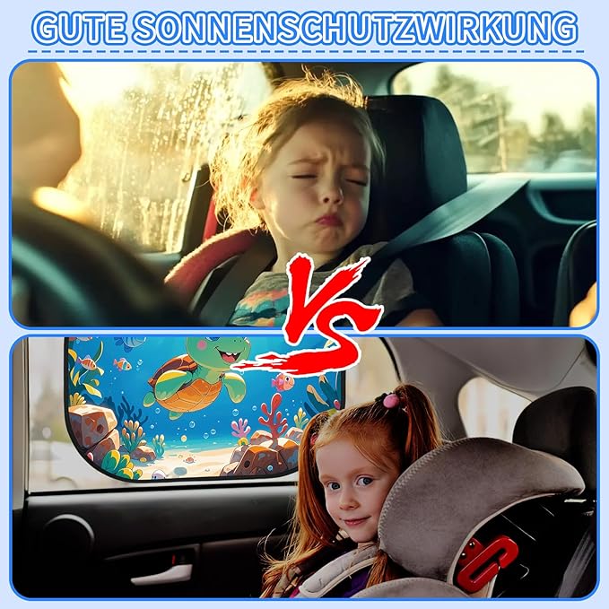 JUNEBRUSH Car Window Shades - 2 Pack, 17.6 x 14.4 inches, UV Protection, Ocean Animal Designs